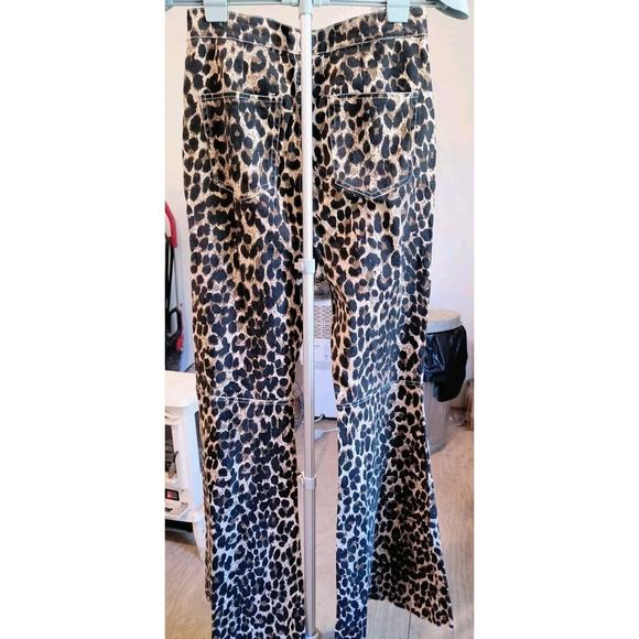 Macaron Boutique Ultra Flare Bell Bottom Raw Hem Pants Brown Black Leopard Sz M - Picture 2 of 6